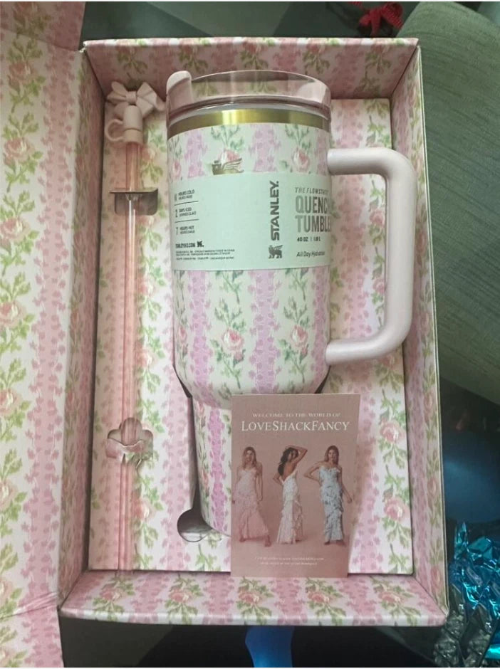 Stanley x LoveShackFancy Quencher H2.0 FlowState Tumbler 40oz – Sunshine Rose Gift Box (US Edition)