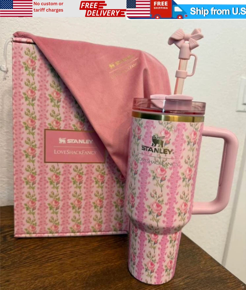 Stanley x LoveShackFancy Quencher H2.0 FlowState Tumbler 40oz – Sunshine Rose Gift Box (US Edition)