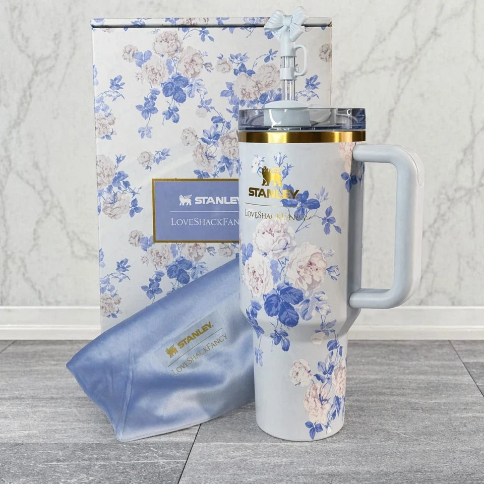 Stanley x LoveShackFancy 40 oz Quencher – Ribbon Rosa Blue Floral Tumbler